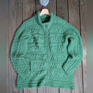 Hand Knit Green Cable Knit Cardigan L